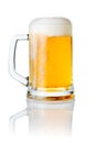 Mug fresh beer with cap of foam isolated on white Royalty Free Stock Photo