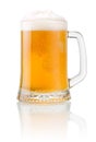 Mug fresh beer with cap of foam on white Royalty Free Stock Photo