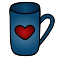 Mug with a heart. Vector illustration. Isolated background. Cartoon style. Love mug design. Dishes for a hot drink.