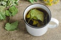 A mug of herbal tea (infusion) with dried black currant leaves Royalty Free Stock Photo