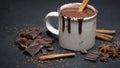 Mug with hot chocolate and cinnamon stick Royalty Free Stock Photo