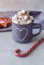Mug of hot chocolate with whipped cream, marshmallows Royalty Free Stock Photo