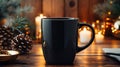 Mug with hot Christmas drink warm tea or coffee against cozy winter New Year