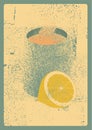 Mug with hot drink and lemon. Hot tea typographical vintage grunge style poster. Retro vector illustration.