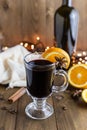 A mug of hot red mulled wine with spices Royalty Free Stock Photo