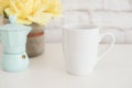 Mug Mockup. Coffee Cup Template. Coffee Mug Printing Design Template. White Mug Mockup. Blank Mug. Styled Stock Product Image. Sty Royalty Free Stock Photo