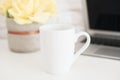 Mug Mockup. Coffee Cup Template. Coffee Mug Printing Design Template. White Mug Mockup. Blank Mug. Styled Stock Product Image. Sty Royalty Free Stock Photo