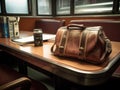 Mug newspaper briefcase on office workspace Royalty Free Stock Photo