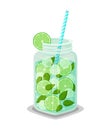 Mug with Refreshing Drink Mojito Cocktail Straw