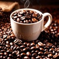 Mug with roasted coffee beans