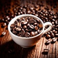 Mug with roasted coffee beans