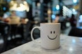 A mug with smiley face with beautiful boken and blurred background