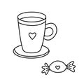 Mug of tea or coffee decorated with herat and candy doodle style