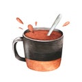 A mug of tea. Watercolor vintage illustration. Isolated on a white background. For your design. Royalty Free Stock Photo