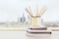 Mug with wooden pencils