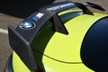Mugello Circuit, IT, July 2021: Detail of Carbon fiber rear wing of the Safety Car BMW M4 Competition CoupÃÂ© in the paddock of the