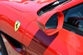 Mugello Circuit IT July 2021: Detail of the rear view mirror of the Ferrari Portofino on display in the paddock of the Mugello Royalty Free Stock Photo