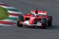 Mugello Circuit, 24 October 2019: Ferrari F1 model F2005 year 2005 ex Michael Schumacher - Rubens Barrichello in action during Royalty Free Stock Photo