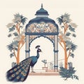 Mughal Garden Delight: A Beautiful Display of Peacocks, Plants, and Birds, generative AI