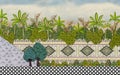 Mughal Garden Wall with leaves Oil-Paint Illustration Artwork Royalty Free Stock Photo