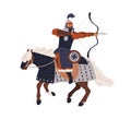 Mughal warrior, mounted archer riding horseback. Oriental Asian Mogul soldier with bow and arrow. Historical Medieval Royalty Free Stock Photo