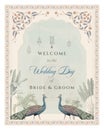 Traditional Indian Mughal Wedding Welcome Board and Mughal Wedding Card Design. Wedding welcome board for printing vector illustra Royalty Free Stock Photo