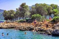 People feed goats in goat island