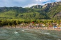 Akyaka District in Ula, Mugla, Turkey. Beautiful beach and coast view.