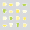 Mugs and cups color simple stickers set