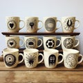 Seance Coffee Cups Set: Whimsical Black And White Mugs With Ethereal Creature Patterns