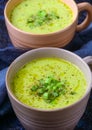 Mugs of potato leek soup