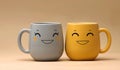 Mugs with smiling faces,Coffee tea lovers friendship day concept Royalty Free Stock Photo