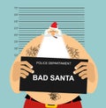 Mugshot Santa in police. Bad Claus criminal. Naughty Santa with Royalty Free Stock Photo