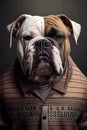 Mugshot of wanted dog in prison, bulldog in jail clothes, Generative AI Royalty Free Stock Photo