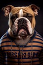 Mugshot of wanted dog in prison, bulldog in jail clothes, Generative AI Royalty Free Stock Photo