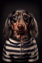 Mugshot of wanted dog in prison, dachshund in jail clothes, Generative AI Royalty Free Stock Photo