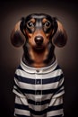 Mugshot of wanted dog in prison, dachshund in jail clothes, Generative AI Royalty Free Stock Photo