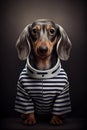 Mugshot of wanted dog in prison, dachshund in jail clothes, Generative AI Royalty Free Stock Photo