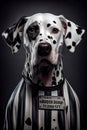 Mugshot of wanted dog in prison, dalmatian in jail clothes, Generative AI Royalty Free Stock Photo