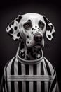 Mugshot of wanted dog in prison, dalmatian in jail clothes, Generative AI Royalty Free Stock Photo