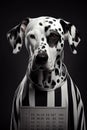 Mugshot of wanted dog in prison, dalmatian in jail clothes, Generative AI Royalty Free Stock Photo