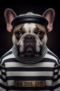 Mugshot of wanted dog in prison, french bulldog in jail clothes, Generative AI Royalty Free Stock Photo