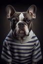 Mugshot of wanted dog in prison, french bulldog in jail clothes, Generative AI Royalty Free Stock Photo