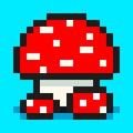 Pixel art, digital mushroom, big and small red amanita, flat web icon, vector design retro object