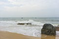 Mui Ne beach, Vietnam, a beautiful beach with long coastline, silver sand and huge waves, in an early morning Royalty Free Stock Photo