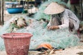 Mui ne fishemans village. Traditional Vietnamese boat in the basket shaped in Fishing village Mui Ne, Vietnam