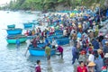 Mui Ne, Vietnam, April 23, 2018: Market early fishing village when people busy buying selling fish, transport fish to markets, all