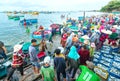 Mui Ne, Vietnam, April 23, 2018: Market early fishing village when people busy buying selling fish, transport fish to markets, all