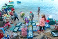 Mui Ne, Vietnam, April 23, 2018: Market early fishing village when people busy buying selling fish, transport fish to markets, all