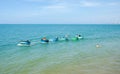 Mui Ne, Vietnam - May 1, 2018 : Many Traditional Vietnamese boat in Row at Fishing village in Mui Ne